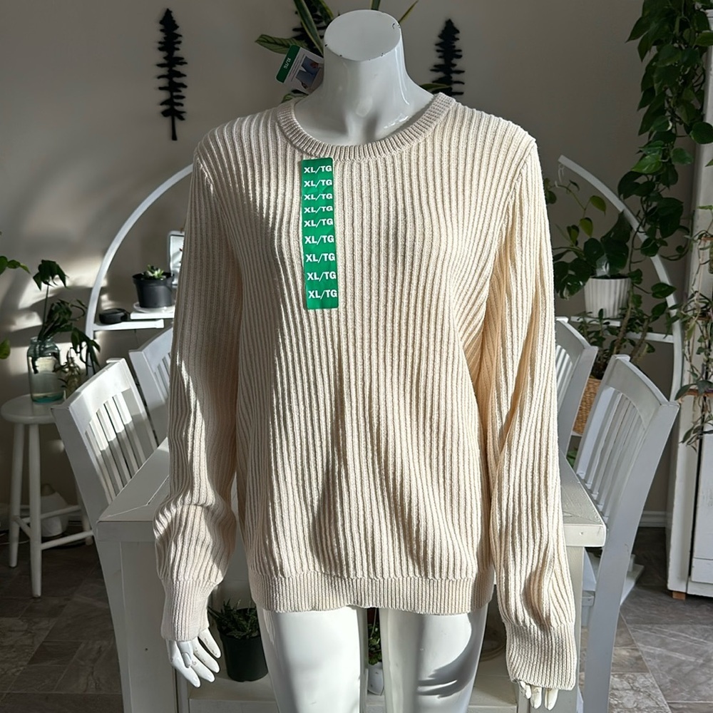 Frank and oat cream coloured XL crewneck ribbed knit sweater